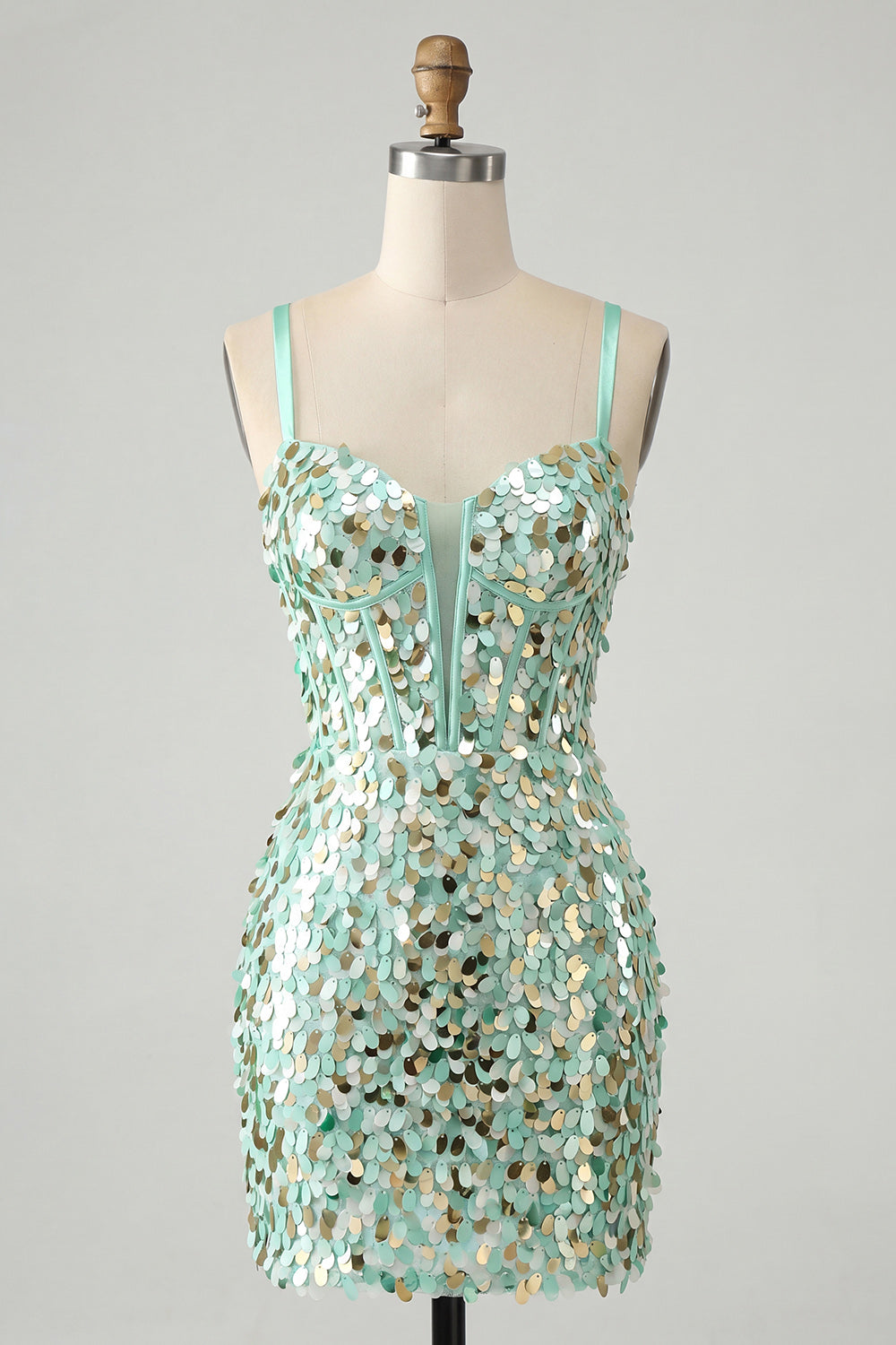 Sparkly Champagne Sequin Corset Tight Short Homecoming Dress