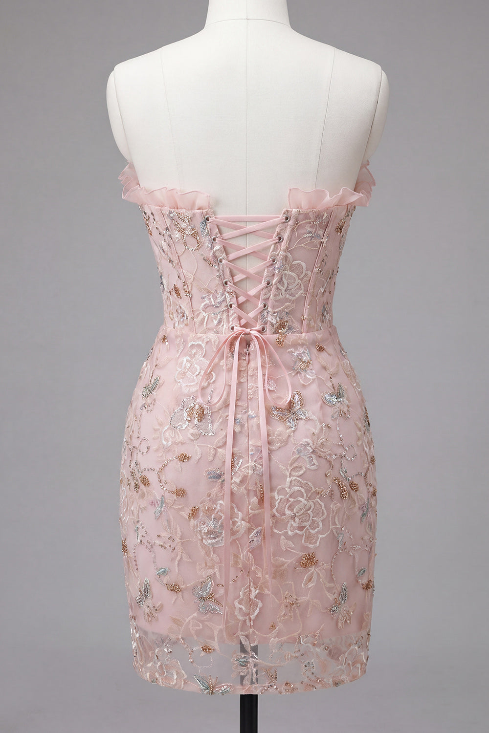 Floral Apricot Corset Tight Short Homecoming Dress with Ruffles