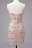Floral Apricot Corset Tight Short Homecoming Dress with Ruffles