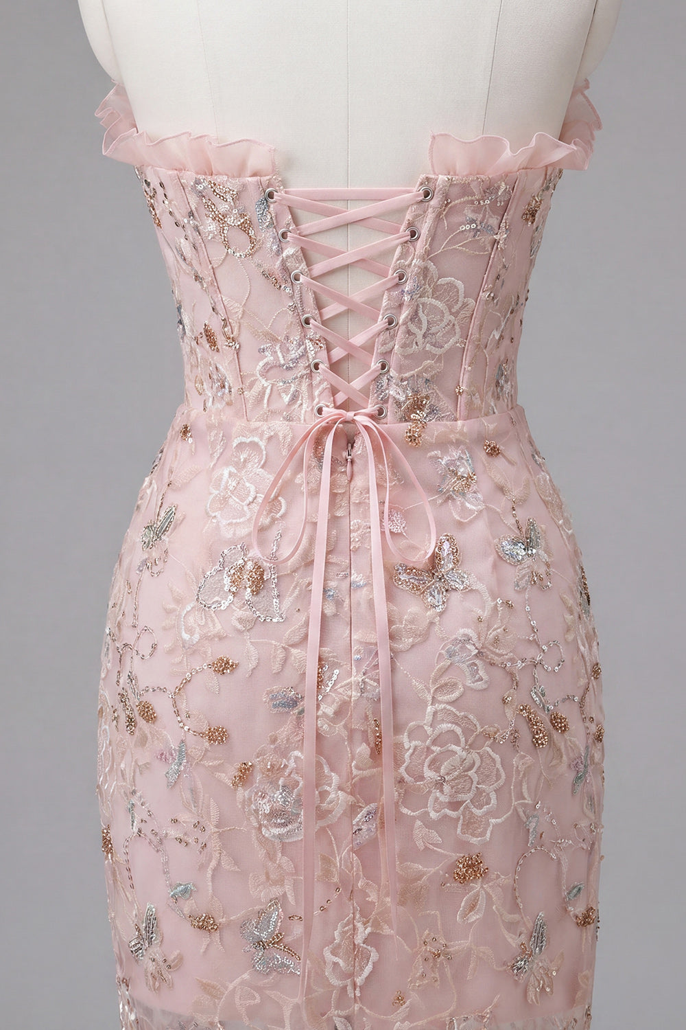 Floral Apricot Corset Tight Short Homecoming Dress with Ruffles