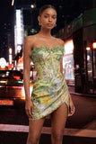 Floral Apricot Corset Tight Short Homecoming Dress with Ruffles