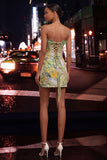 Floral Apricot Corset Tight Short Homecoming Dress with Ruffles