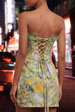 Floral Apricot Corset Tight Short Homecoming Dress with Ruffles