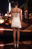 Floral Pink Corset Sequin Tight Short Homecoming Dress with Ruffles