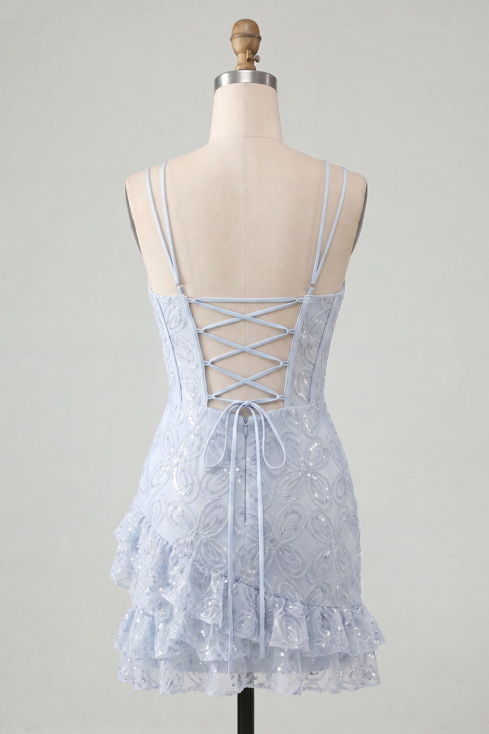Floral Pink Corset Sequin Tight Short Homecoming Dress with Ruffles