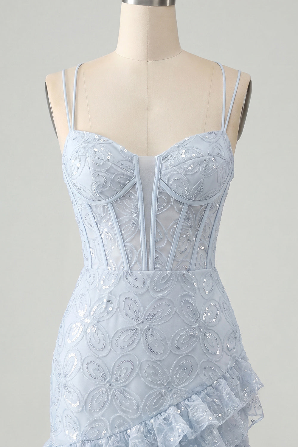 Floral Pink Corset Sequin Tight Short Homecoming Dress with Ruffles
