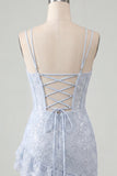 Floral Pink Corset Sequin Tight Short Homecoming Dress with Ruffles