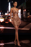Sparkly Coffee Sequin Spaghetti Straps Tight Short Homecoming Dress