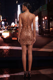 Sparkly Coffee Sequin Spaghetti Straps Tight Short Homecoming Dress