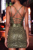 Sparkly Coffee Sequin Spaghetti Straps Tight Short Homecoming Dress
