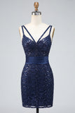 Sparkly Coffee Sequin Spaghetti Straps Tight Short Homecoming Dress