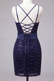 Sparkly Coffee Sequin Spaghetti Straps Tight Short Homecoming Dress