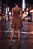 Sparkly Coffee Sequin Ruched A-Line Short Homecoming Dress