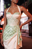 Sparkly Green Sequin Corset Ruched Tight Short Homecoming Dress