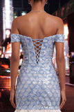Sparkly Sequin Blue Tight Short Ruffled Homecoming Dress