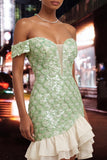 Sparkly Sequin Blue Tight Short Ruffled Homecoming Dress