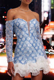 Sparkly Long Sleeves Blue Sequin Ruffled Tight Short Homecoming Dress