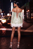Sparkly Long Sleeves Blue Sequin Ruffled Tight Short Homecoming Dress