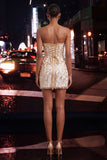 Champagne Sparkly Sequin Corset Ruched Tight Short Homecoming Dress