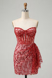 Champagne Sparkly Sequin Corset Ruched Tight Short Homecoming Dress