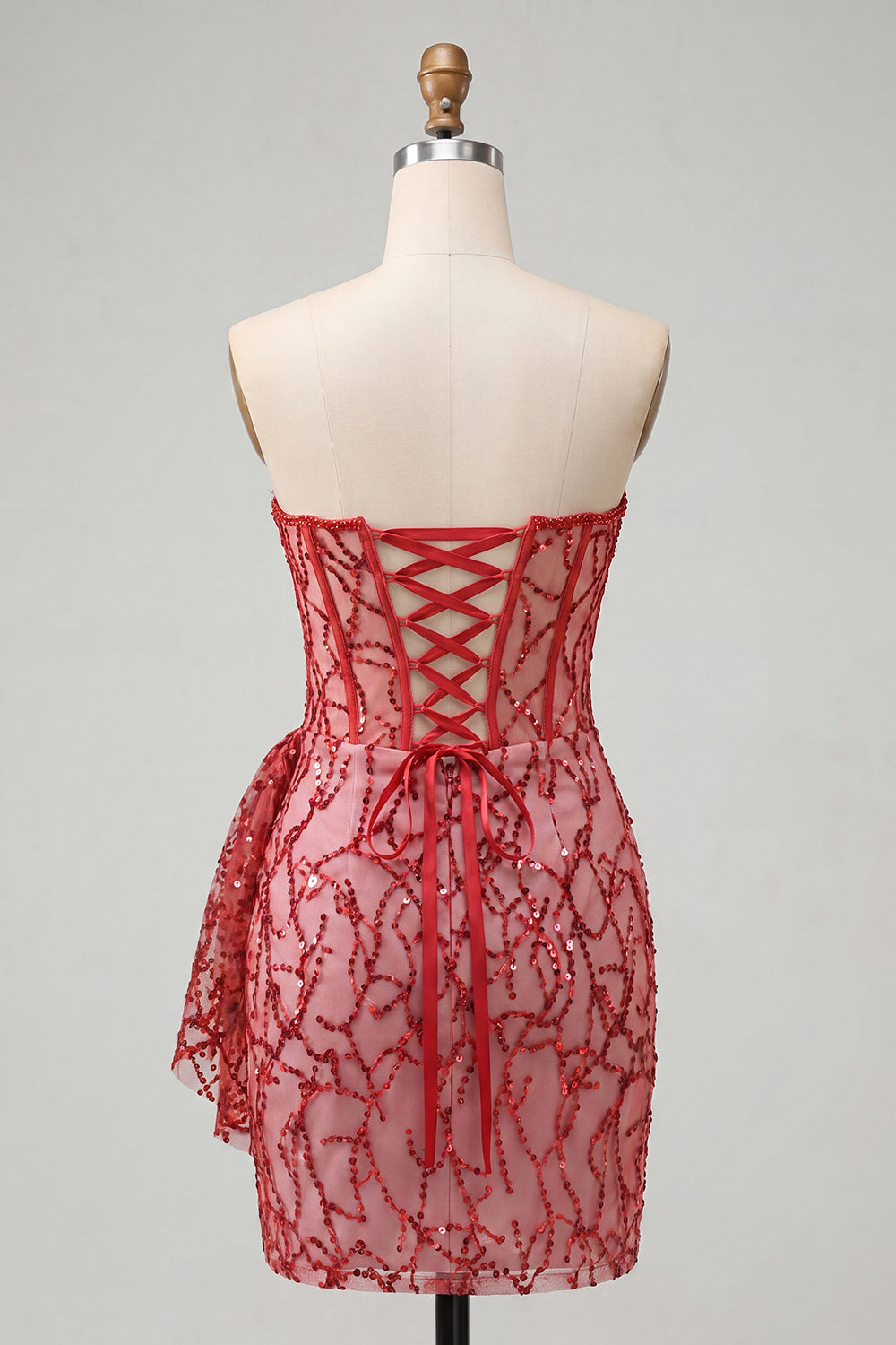 Champagne Sparkly Sequin Corset Ruched Tight Short Homecoming Dress