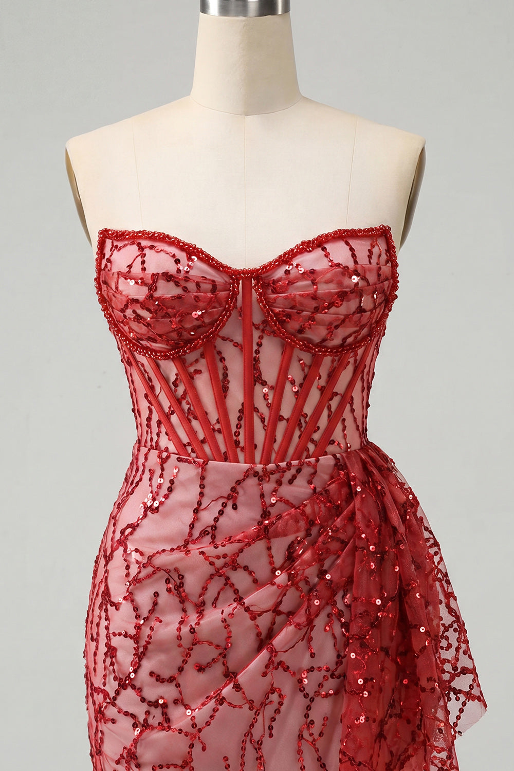 Champagne Sparkly Sequin Corset Ruched Tight Short Homecoming Dress