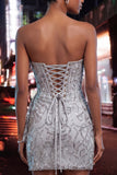 Champagne Sparkly Sequin Corset Ruched Tight Short Homecoming Dress