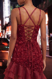 Burgundy Ruffled Tight Short Homecoming Dress with 3D Flowers