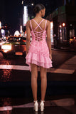 Burgundy Ruffled Tight Short Homecoming Dress with 3D Flowers
