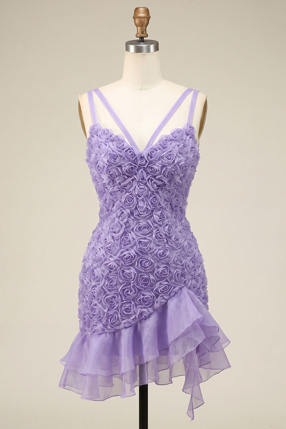 Burgundy Ruffled Tight Short Homecoming Dress with 3D Flowers