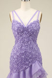 Burgundy Ruffled Tight Short Homecoming Dress with 3D Flowers