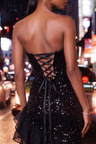 Sparkly Black Sequin Ruched Ruffled Tight Short Homecoming Dress