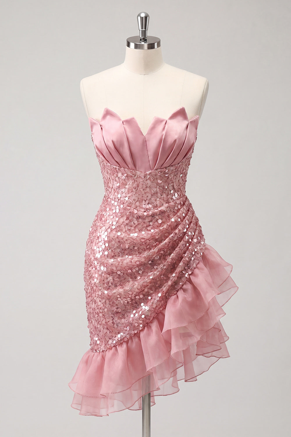 Sparkly Black Sequin Ruched Ruffled Tight Short Homecoming Dress