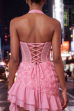 Floral Burgundy Corset Ruffled Tight Short Homecoming Dress