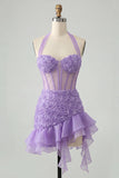 Floral Burgundy Corset Ruffled Tight Short Homecoming Dress