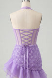 Floral Burgundy Corset Ruffled Tight Short Homecoming Dress