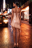 Sparkly Sequin Apricot Corset Tight Short Homecoming Dress with Ruffles