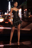 Sparkly Sequin Apricot Corset Tight Short Homecoming Dress with Ruffles