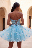 Glitter Blush Corset A-Line Short Homecoming Dress with 3D Butterflies