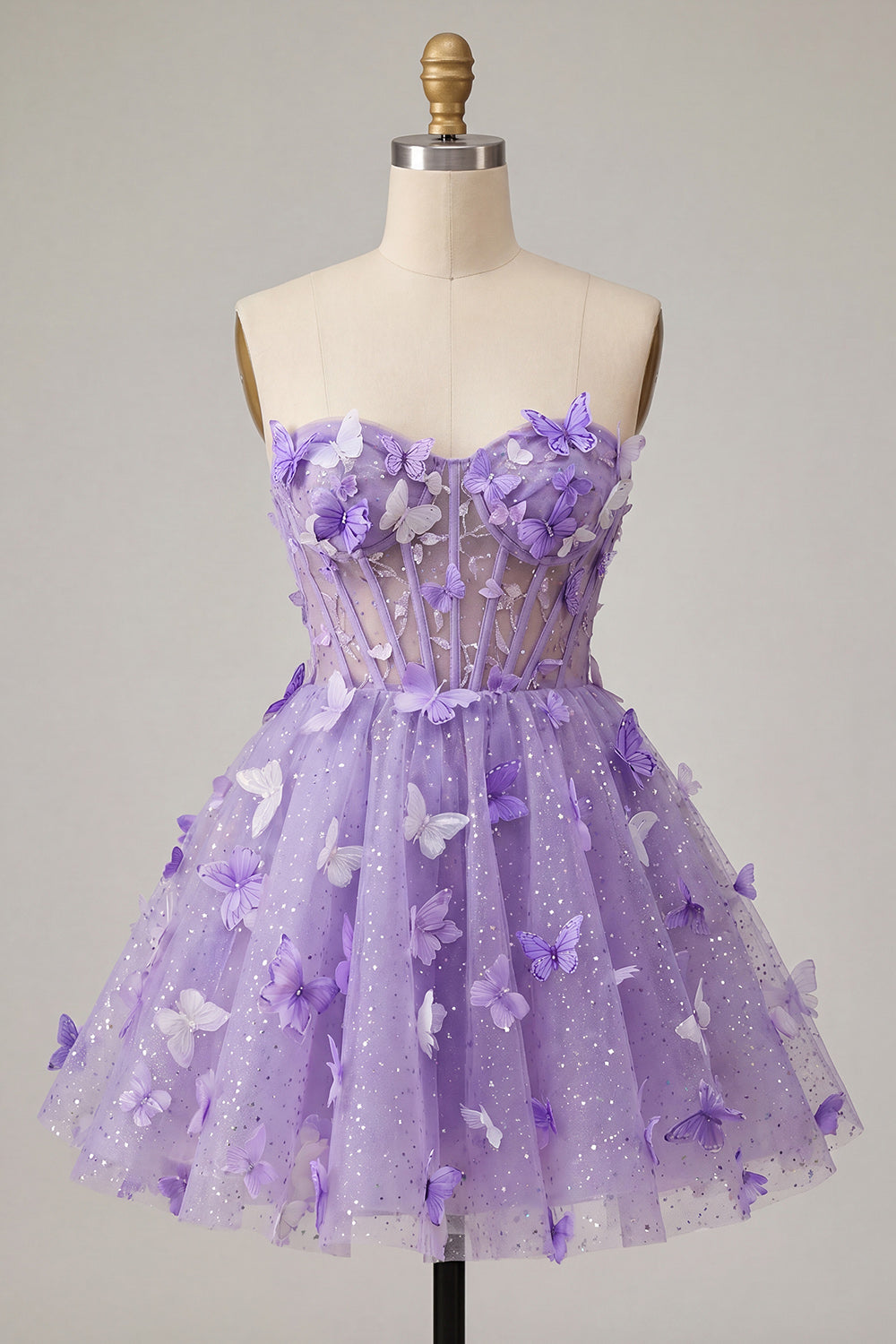 Glitter Blush Corset A-Line Short Homecoming Dress with 3D Butterflies