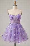 Glitter Blush Corset A-Line Short Homecoming Dress with 3D Butterflies