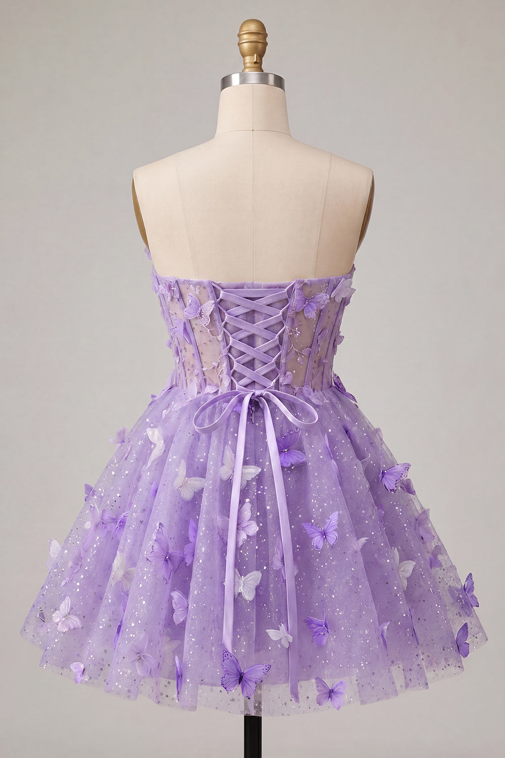 Glitter Blush Corset A-Line Short Homecoming Dress with 3D Butterflies