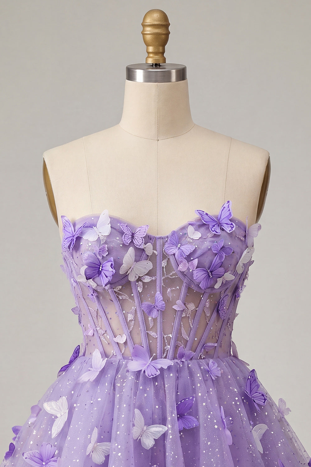 Glitter Blush Corset A-Line Short Homecoming Dress with 3D Butterflies