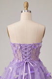 Glitter Blush Corset A-Line Short Homecoming Dress with 3D Butterflies