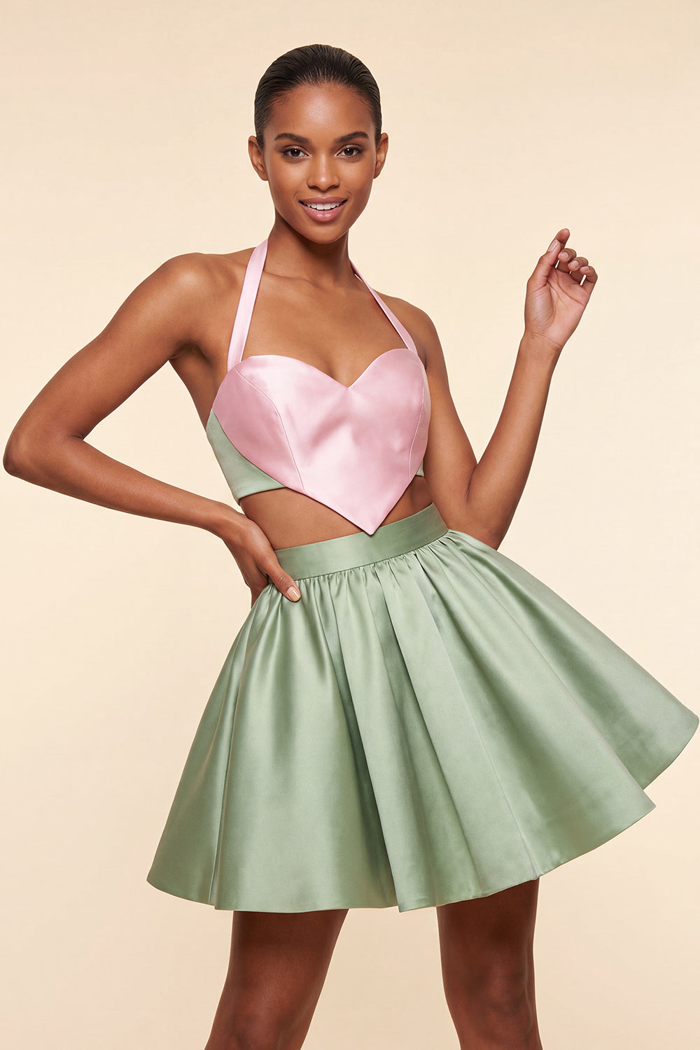 2 Piece Yellow and Grey Halter Neck Short Homecoming Dress