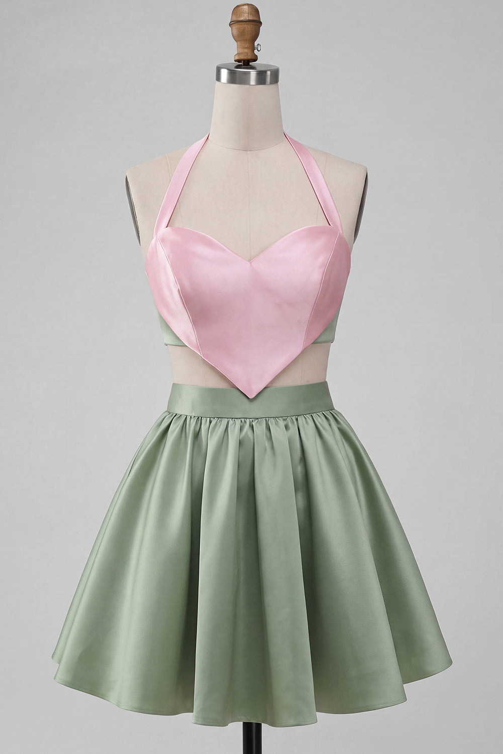 2 Piece Yellow and Grey Halter Neck Short Homecoming Dress