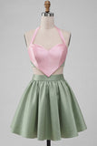 2 Piece Yellow and Grey Halter Neck Short Homecoming Dress