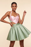 2 Piece Yellow and Grey Halter Neck Short Homecoming Dress