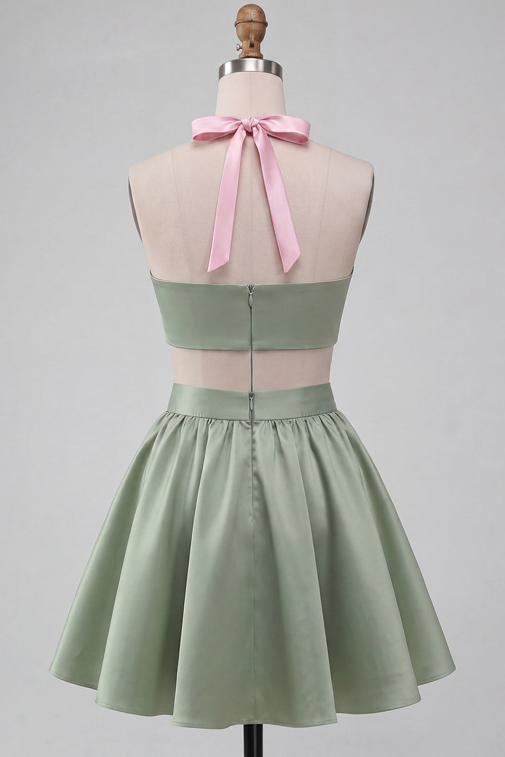 2 Piece Yellow and Grey Halter Neck Short Homecoming Dress