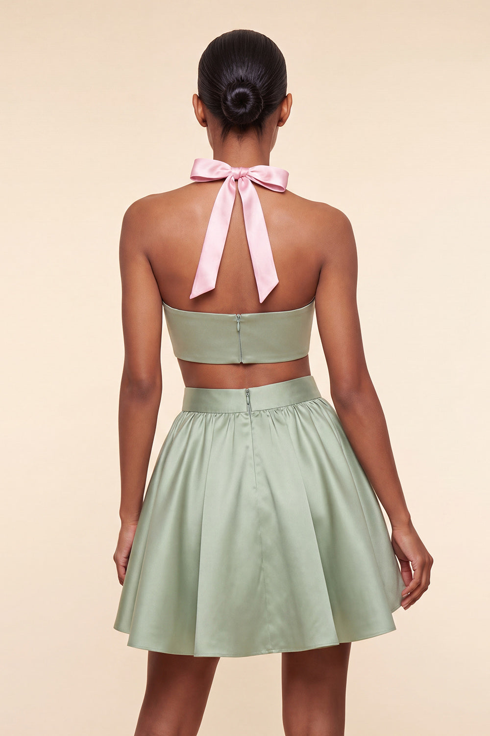 2 Piece Yellow and Grey Halter Neck Short Homecoming Dress